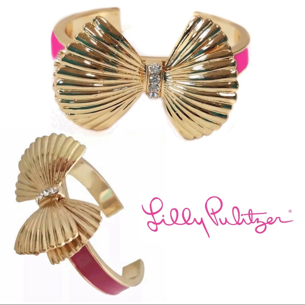 Lilly Pulitzer Bow Gold Bracelet Pink Enamel Bangl
